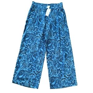 JOHNNY WAS Wide Leg Pleat Pant Zoia Print Blue XL MSRP $225 Boho Vacation Chic